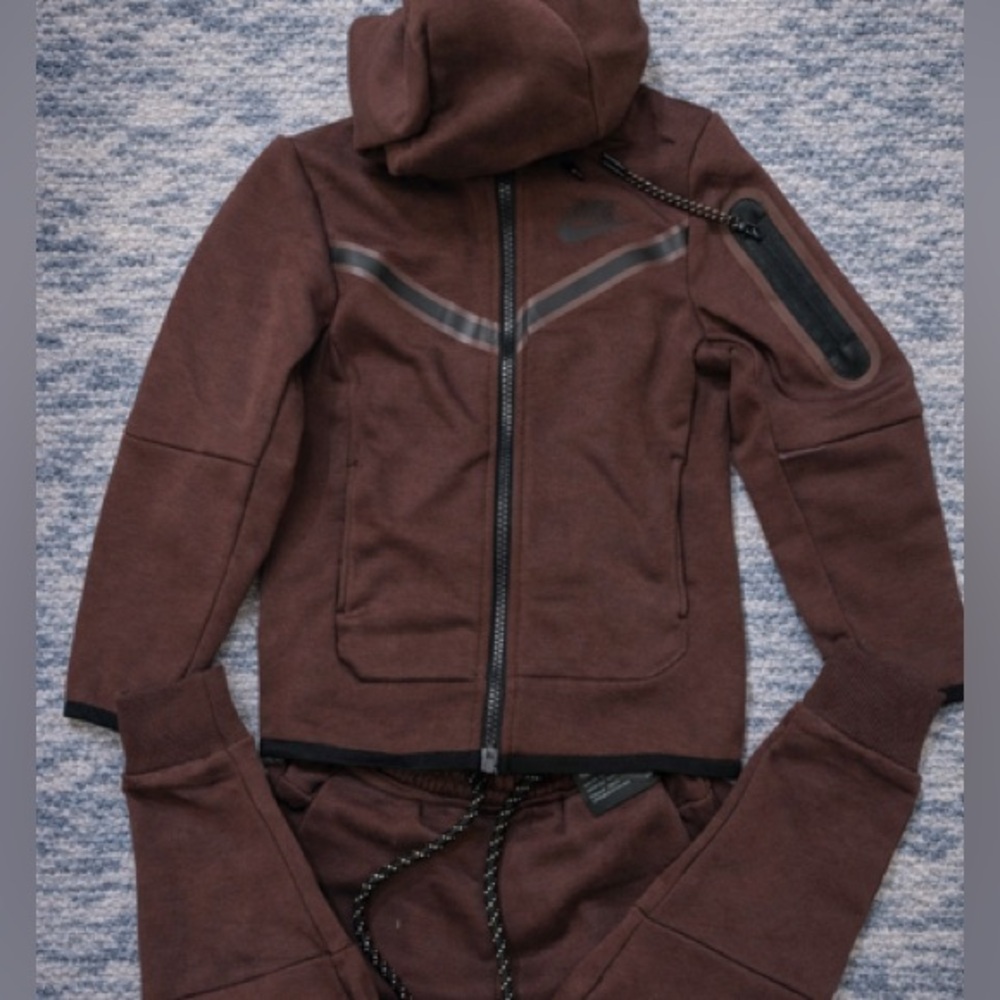 Kids Nike Tech Brown and Black Hoodie Tracksuit